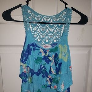 Candies blue floral layered lace tank